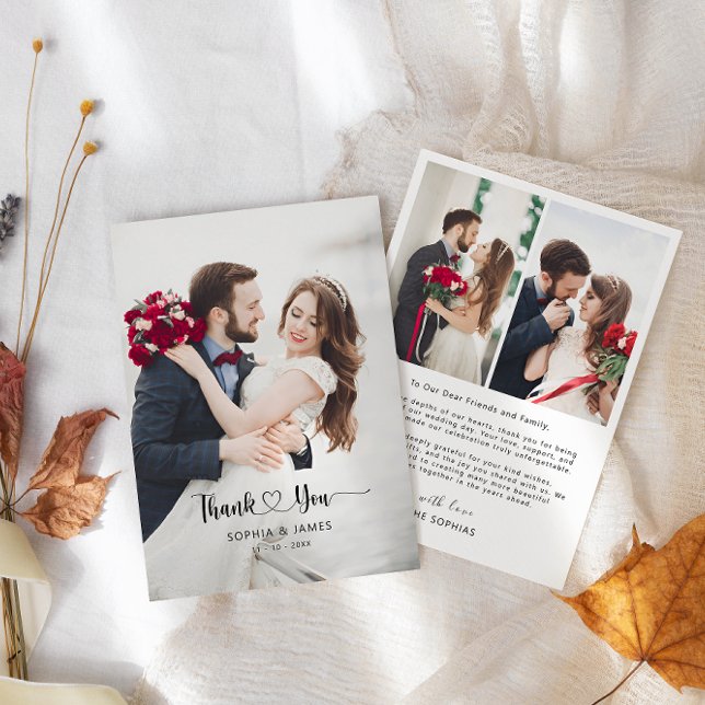 Agradecimiento Tarjeta de foto de boda con guión Morden minimalis (Minimalist Morden Script with Heart Wedding Photo Thank You Card)