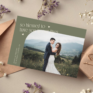 Agradecimiento Tarjeta de foto de boda en verde sabio tan bendeci