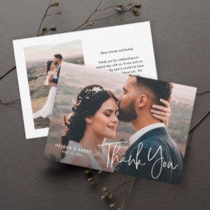 Agradecimiento Tarjeta de Foto de Boda Simple con Letra Moderna