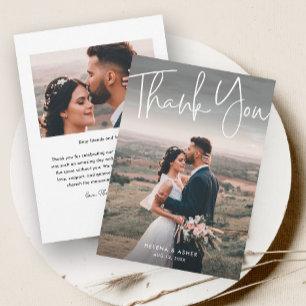 Agradecimiento Tarjeta de Foto de Boda Simple con Letra Moderna