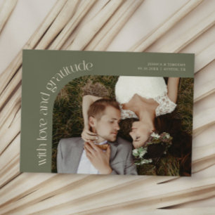 Agradecimiento Tarjeta de Foto de Boda Verde Menta con Amor y Gra