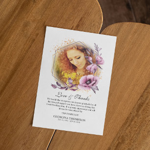 Agradecimiento Tarjeta de Foto de Flor de Acuarela Púrpura de Con