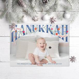 Agradecimiento Tarjeta de Foto Elegante de Hanukkah Feliz con Let