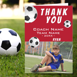Agradecimiento Tarjeta de Foto Fútbol Rojo Gracias Entrenador