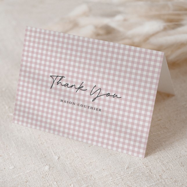 Agradecimiento Tarjeta de foto plegada con patrón de gingham rosa (Pink Gingham Check Baby Girls Folded Photo Thank You Note Cards.)