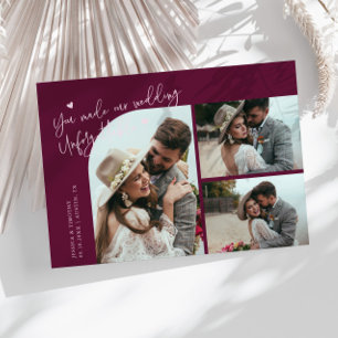 Agradecimiento Tarjeta de fotos de boda inolvidable Cranberry Mul
