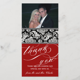 Agradecimiento Tarjeta de fotos de la boda de Damasco Negro Rojo