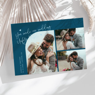 Agradecimiento Tarjeta de fotos nupciales inolvidable azul turque