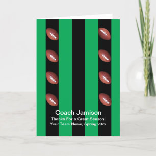 Agradecimiento Tarjeta de fútbol para entrenador, verde/negro en