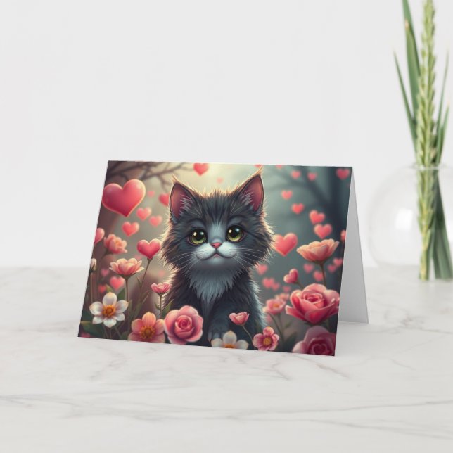 Agradecimiento Tarjeta de gato romántica de San Valentín (Anverso)