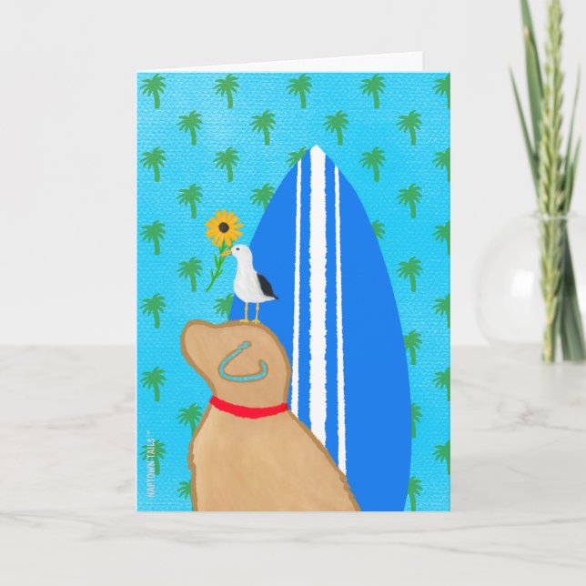 Agradecimiento Tarjeta de gaviota de perro de Surfboard Dorada (Anverso)