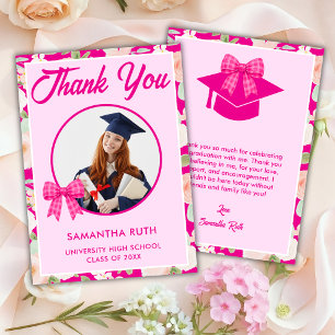 Agradecimiento Tarjeta de graduación de foto con lazo de gingham