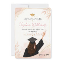 Tarjeta de graduación floral elegante rosa dorado 