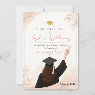 Agradecimiento Tarjeta de graduación floral elegante rosa dorado 