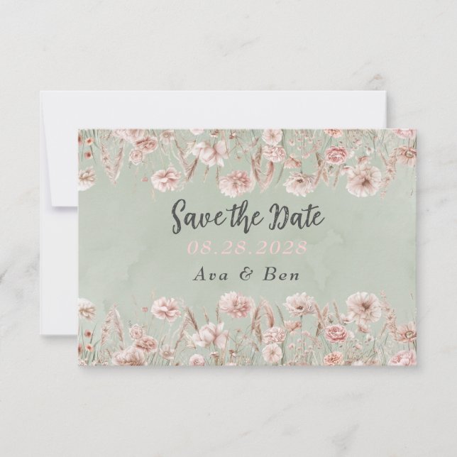 Agradecimiento Tarjeta de guardar la fecha de boda con flores de  (Anverso)
