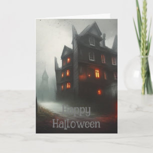 Agradecimiento tarjeta de halloween de casa espeluznante