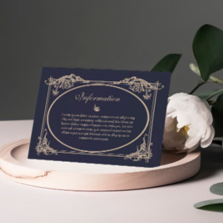 Agradecimiento Tarjeta de Información de Boda Barroca Azul Marino