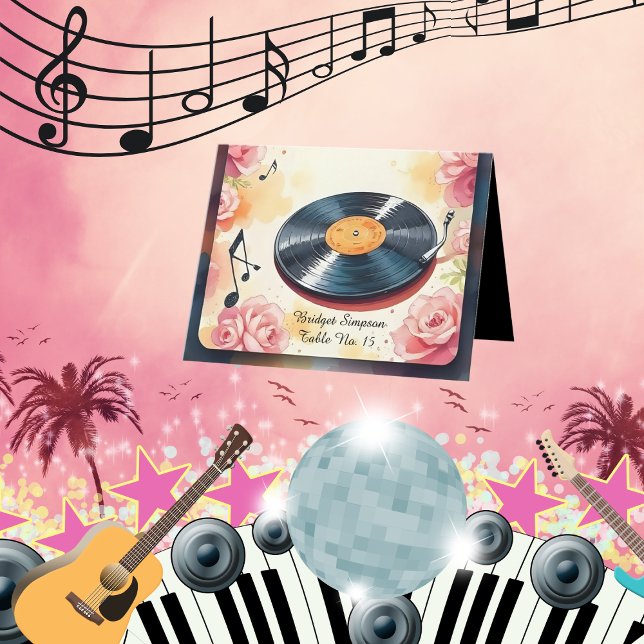 Agradecimiento tarjeta de invitado de bodas pastel de música flor (Subido por el creador)