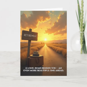 Agradecimiento Tarjeta de jubilación con diseño de camino al atar