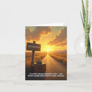 Agradecimiento Tarjeta de jubilación con diseño de camino al atar
