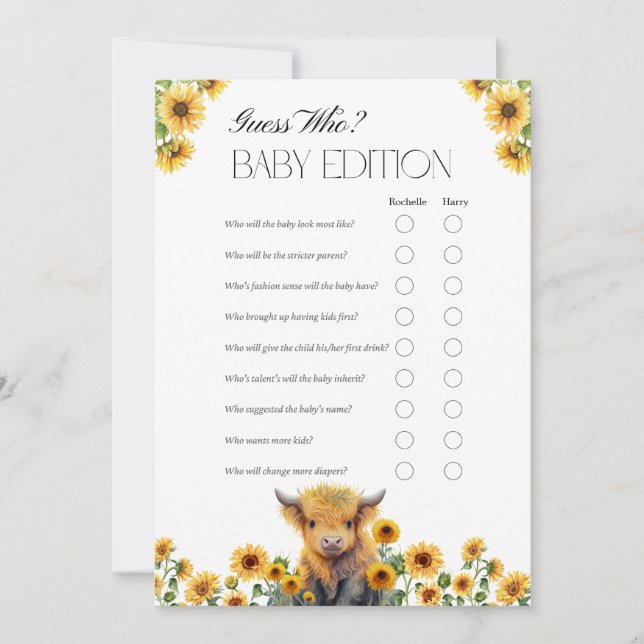 Agradecimiento Tarjeta de juego Baby Shower Cute Highland Cow (Anverso)