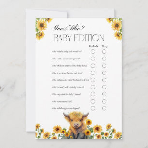 Agradecimiento Tarjeta de juego Baby Shower Cute Highland Cow