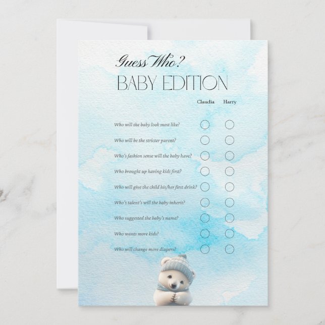 Agradecimiento Tarjeta de juego Baby Shower Cute Polar Bear Blue  (Anverso)
