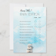 Tarjeta de juego Baby Shower Cute Polar Bear Blue 