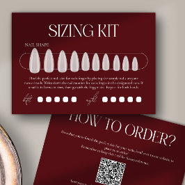 Agradecimiento Tarjeta de Kit de Medición de Uñas Rojo Oscuro Mod