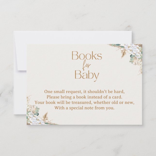 Agradecimiento Tarjeta de Libros para Bebé con Hierba de Pampas B (Anverso)