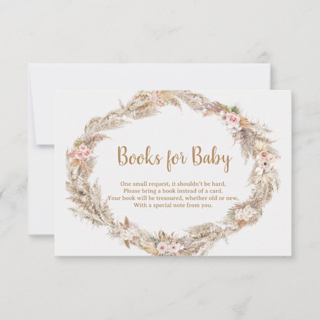 Agradecimiento Tarjeta de Libros para Bebé con Hierba de Pampas B (Anverso)