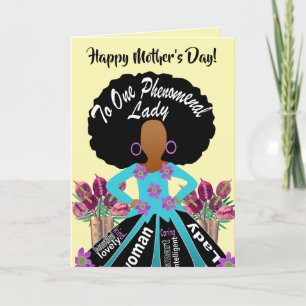Agradecimiento Tarjeta de madre afroamericana con fenomenal flora