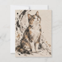 Tarjeta de Medios Mixtos de Tinta de Gato Expresiv