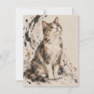 Agradecimiento Tarjeta de Medios Mixtos de Tinta de Gato Expresiv