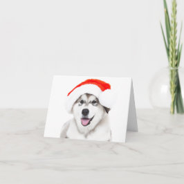 AGRADECIMIENTO TARJETA DE NAVIDAD CACHORRO HUSKY CON GORRO DE PAP