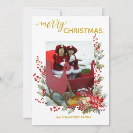 Agradecimiento Tarjeta de Navidad con bayas de acebo y poinsettia