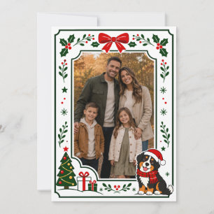 Agradecimiento Tarjeta de Navidad con foto familiar y perro de mo