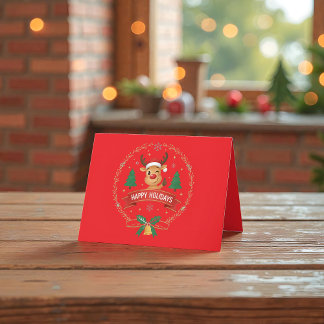 Agradecimiento Tarjeta de Navidad con Reno Sonriente y Guiñando e