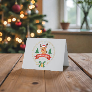 Agradecimiento Tarjeta de Navidad con Reno Sonriente y Guiñando e