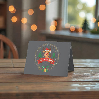 Agradecimiento Tarjeta de Navidad con Reno Sonriente y Guiñando e