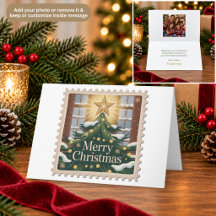 Tarjeta de Navidad con Sello de Correo de Árbol de