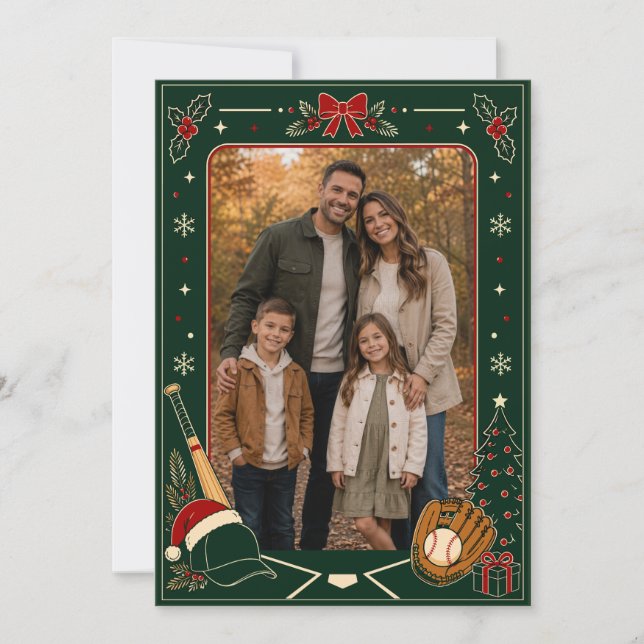 Agradecimiento Tarjeta de Navidad de béisbol (Anverso)