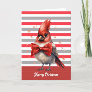 Agradecimiento Tarjeta de Navidad de Cardenal con Rayas Rojas y B