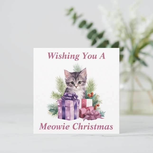 Agradecimiento Tarjeta de Navidad de Gatito (Anverso de pie)