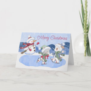 Agradecimiento Tarjeta de Navidad de invierno con perro y gato ho