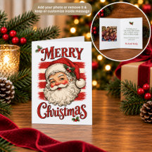 Tarjeta de Navidad de Papá Noel Retro Personalizab