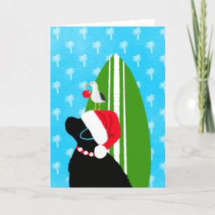 Agradecimiento Tarjeta de Navidad de Perro Labrador Negro Surfist