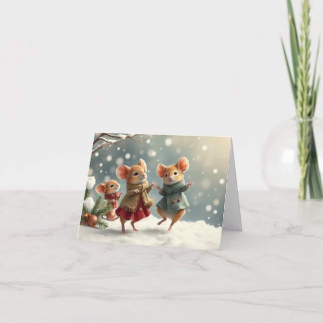 Agradecimiento Tarjeta de Navidad de Ratones Adorables (Anverso)