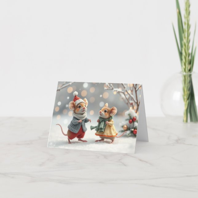 Agradecimiento Tarjeta de Navidad de Ratones Lindos (Anverso)