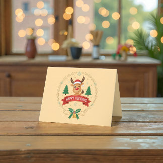 Agradecimiento Tarjeta de Navidad de Reno Sonriente Felices Fiest